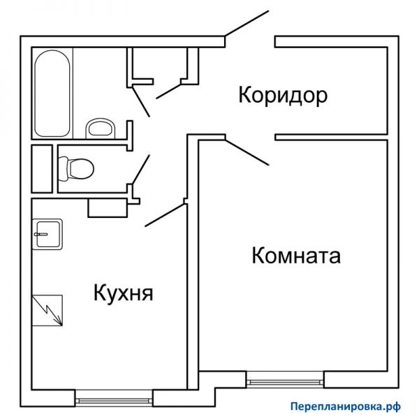 планировка однокомнатной квартиры П-3