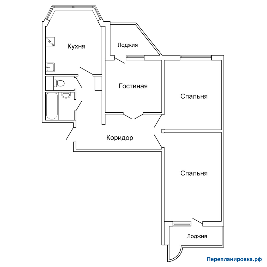 планировка трехкомнатной квартиры П-44Т