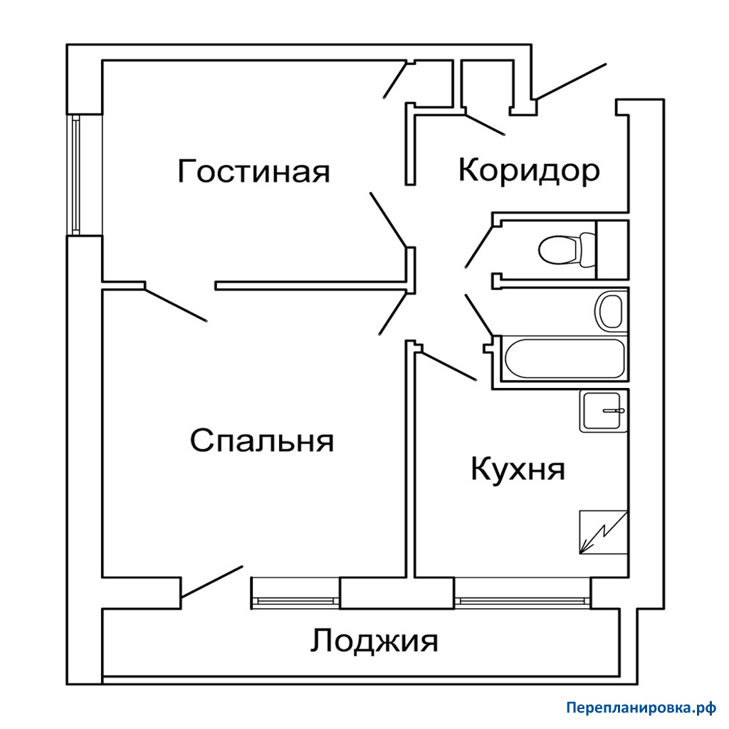 перепланировка двухкомнатной квартиры и-209а