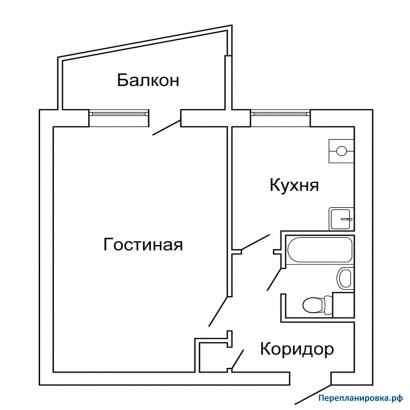 планировка однокомнатной квартиры 1-515/9ш