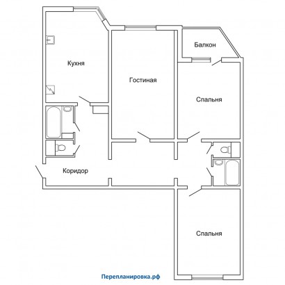 планировка трехкомнатной квартиры п-44тм/25