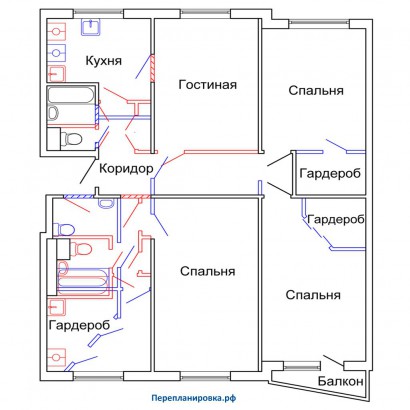 проект перепланировка трехкомнатной квартиры ii-57