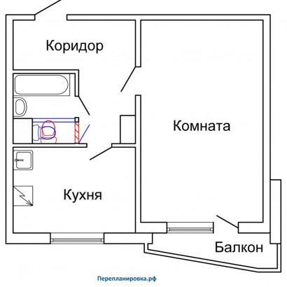 проект перепланировки однокомнатной квартиры п-44т