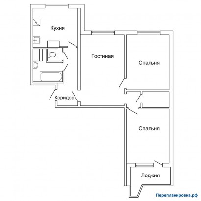 перепланировка 3-ой квартиры п-44