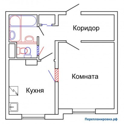 проект перепланировки однокомнатной квартиры п-3