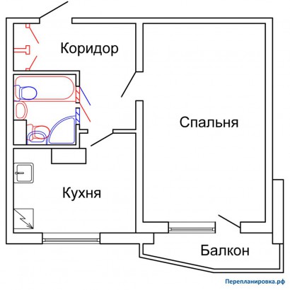 проект перепланировки однокомнатной квартиры п-44