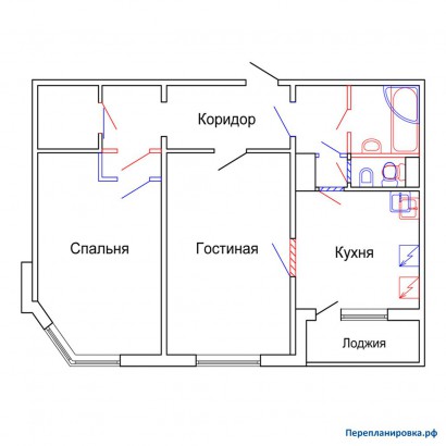 проект перепланировка двухкомнатной квартиры п-44м