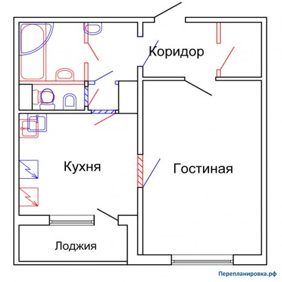 проект перепланировки однокомнатной квартиры п-44м