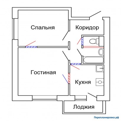 проект перепланировка двухкомнатной квартиры ii-18