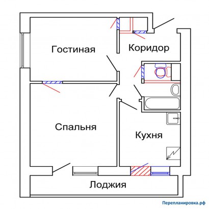 проект перепланировка двухкомнатной квартиры и-209а