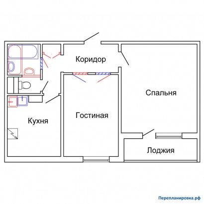 проект перепланировка двухкомнатной квартиры п-46