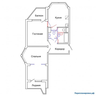 проект перепланировка двухкомнатной квартиры п-44т/17