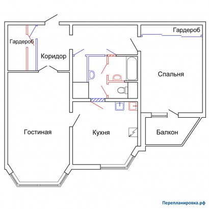 проект перепланировка двухкомнатной квартиры п-44тм/25