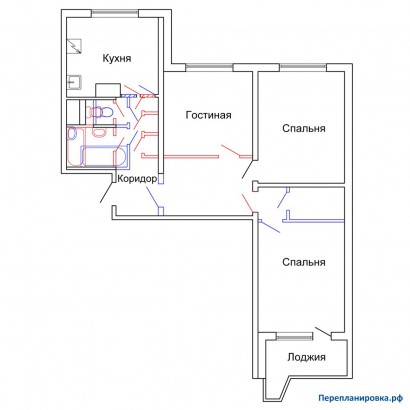 проект перепланировка трехкомнатной квартиры п-44