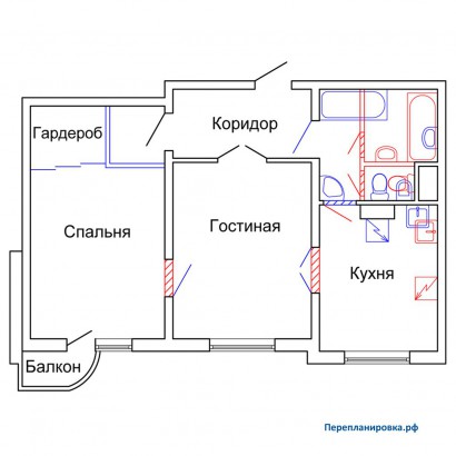проект перепланировка двухкомнатной квартиры п-3м