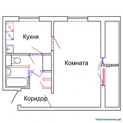 проект перепланировки однокомнатной квартиры 1605ам/12