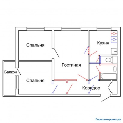 проект перепланировка трехкомнатной квартиры ii-49