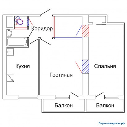 проект перепланировка двухкомнатной квартиры ii-18