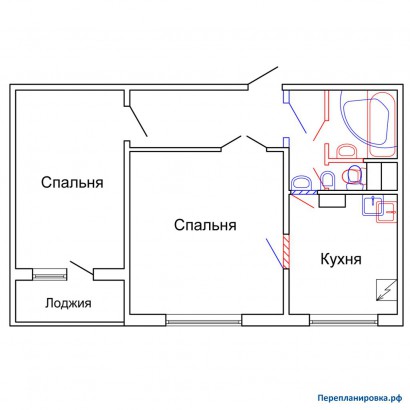 проект перепланировка двухкомнатной квартиры п-55