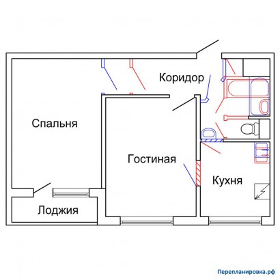 проект перепланировка двухкомнатной квартиры 1605ам/12