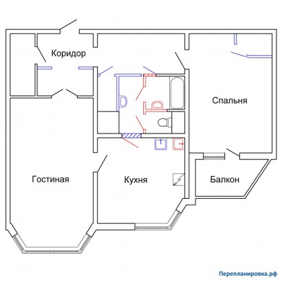 проект перепланировка двухкомнатной квартиры п-44тм/25