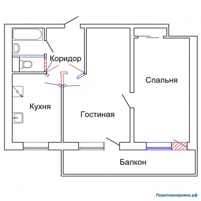 проект перепланировка двухкомнатной квартиры и-209а