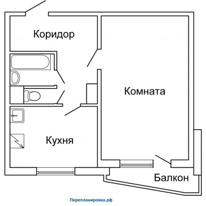 перепланировка 1-ой квартиры п-44т