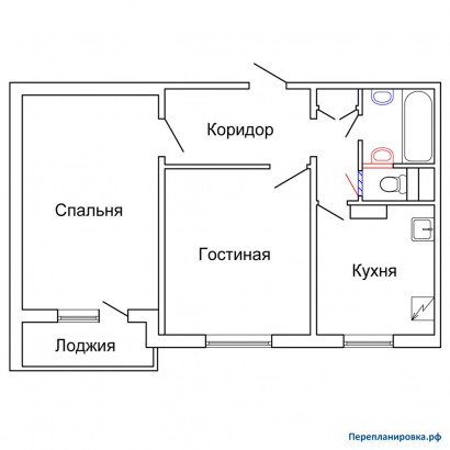 проект перепланировка двухкомнатной квартиры п-42