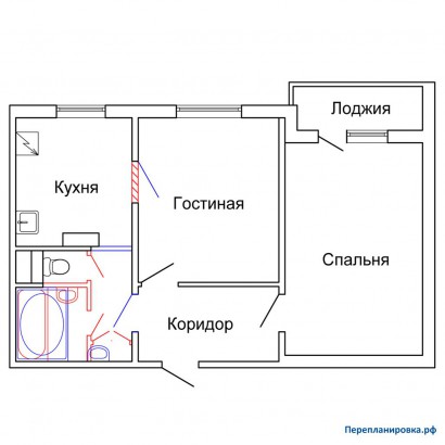 проект перепланировка двухкомнатной квартиры п-42