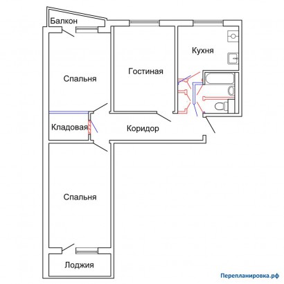 проект перепланировка трехкомнатной квартиры ii-57