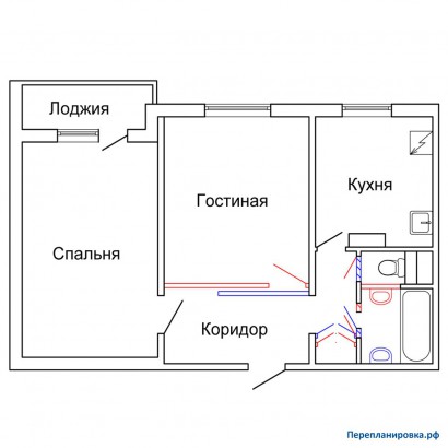проект перепланировка двухкомнатной квартиры п-42