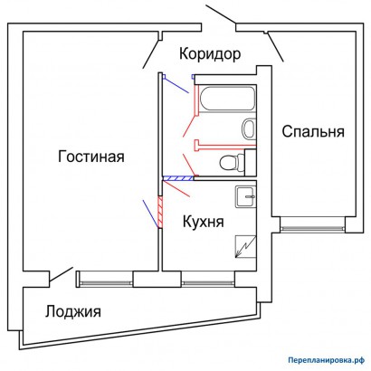 проект перепланировка двухкомнатной квартиры ii-68
