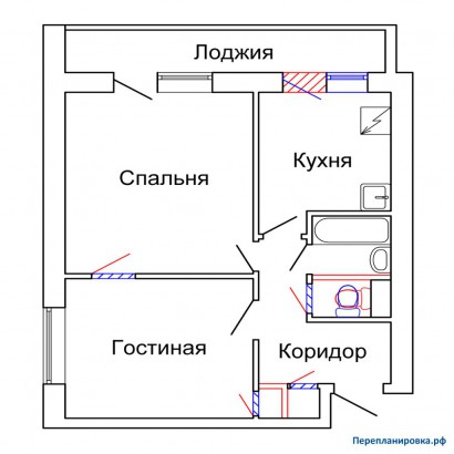 проект перепланировка двухкомнатной квартиры и-209а