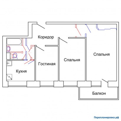 проект перепланировка трехкомнатной квартиры 1-515/9м