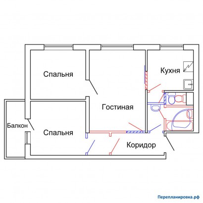 проект перепланировка трехкомнатной квартиры ii-49