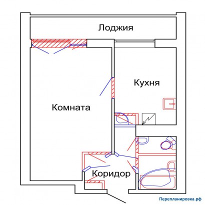 проект перепланировки однокомнатной квартиры ii-68