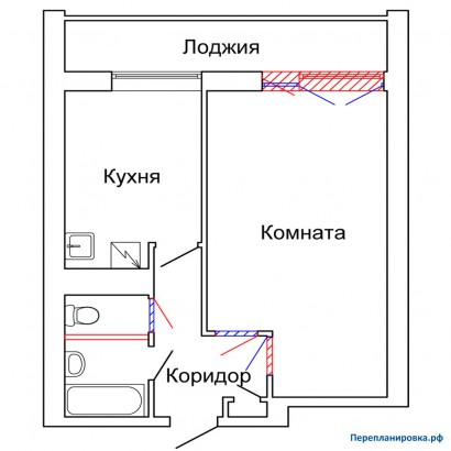 проект перепланировки однокомнатной квартиры ii-68
