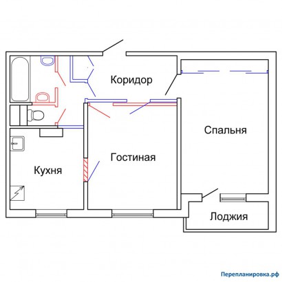 проект перепланировка двухкомнатной квартиры п-43