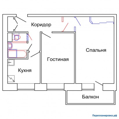 проект перепланировка двухкомнатной квартиры 1-515/9м