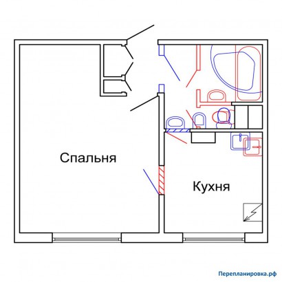 проект перепланировки однокомнатной квартиры п-55