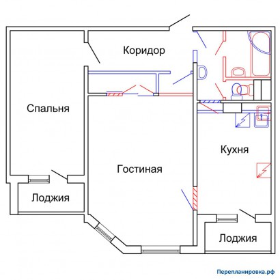 проект перепланировка двухкомнатной квартиры п-55м