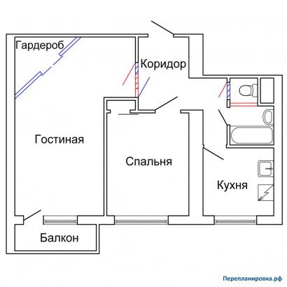 проект перепланировка двухкомнатной квартиры ii-18