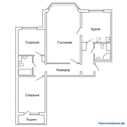 перепланировка 3-ой квартиры п-44м