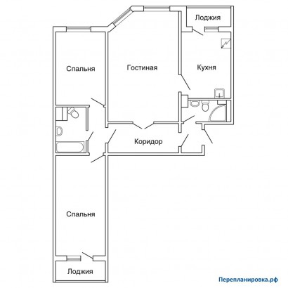 перепланировка 3-ой квартиры п 55м