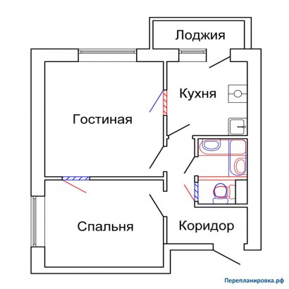 проект перепланировка двухкомнатной квартиры ii-18