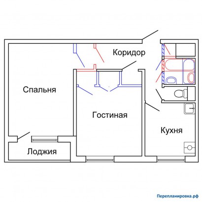 проект перепланировка двухкомнатной квартиры 1605ам/12