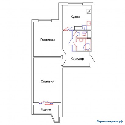 проект перепланировка двухкомнатной квартиры п-44