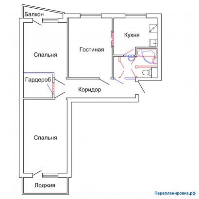 проект перепланировка трехкомнатной квартиры ii-57