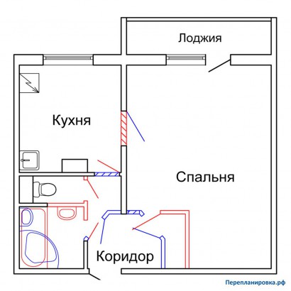 проект перепланировки однокомнатной квартиры п-46