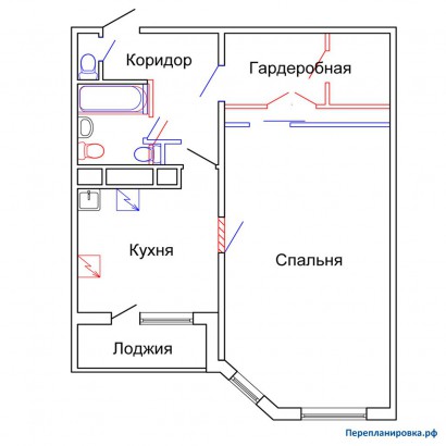 проект перепланировки однокомнатной квартиры п-55м